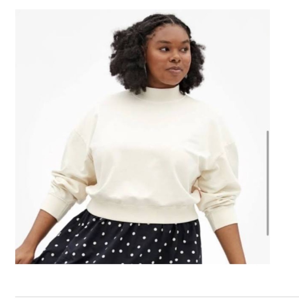 Clare V Le Drop Mock Neck Sweatshirt in Ivory with red stiching Rare